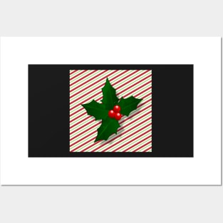 Christmas Holly & Candy Cane Striped Gifts: This graphic design is available on many products Posters and Art